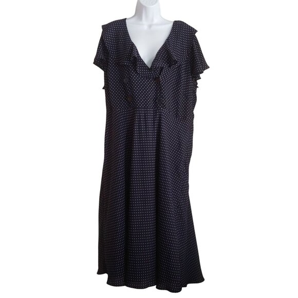 Lauren Ralph Lauren Polka Dot Black Label Sleeveless Ruffle Old Money Dress 16W - Picture 1 of 10